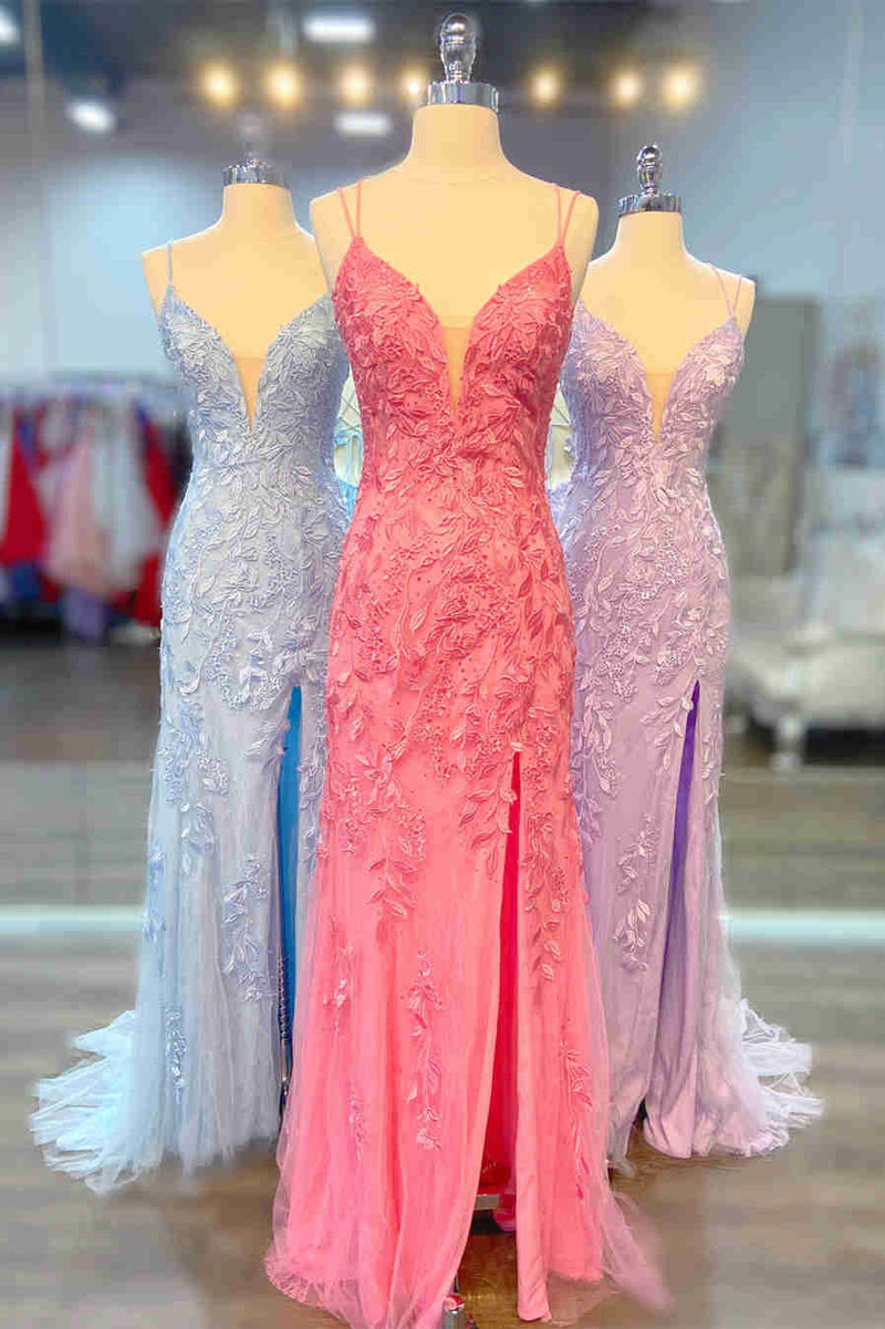Spaghetti Straps Watermelon Appliques Long Formal Dress
