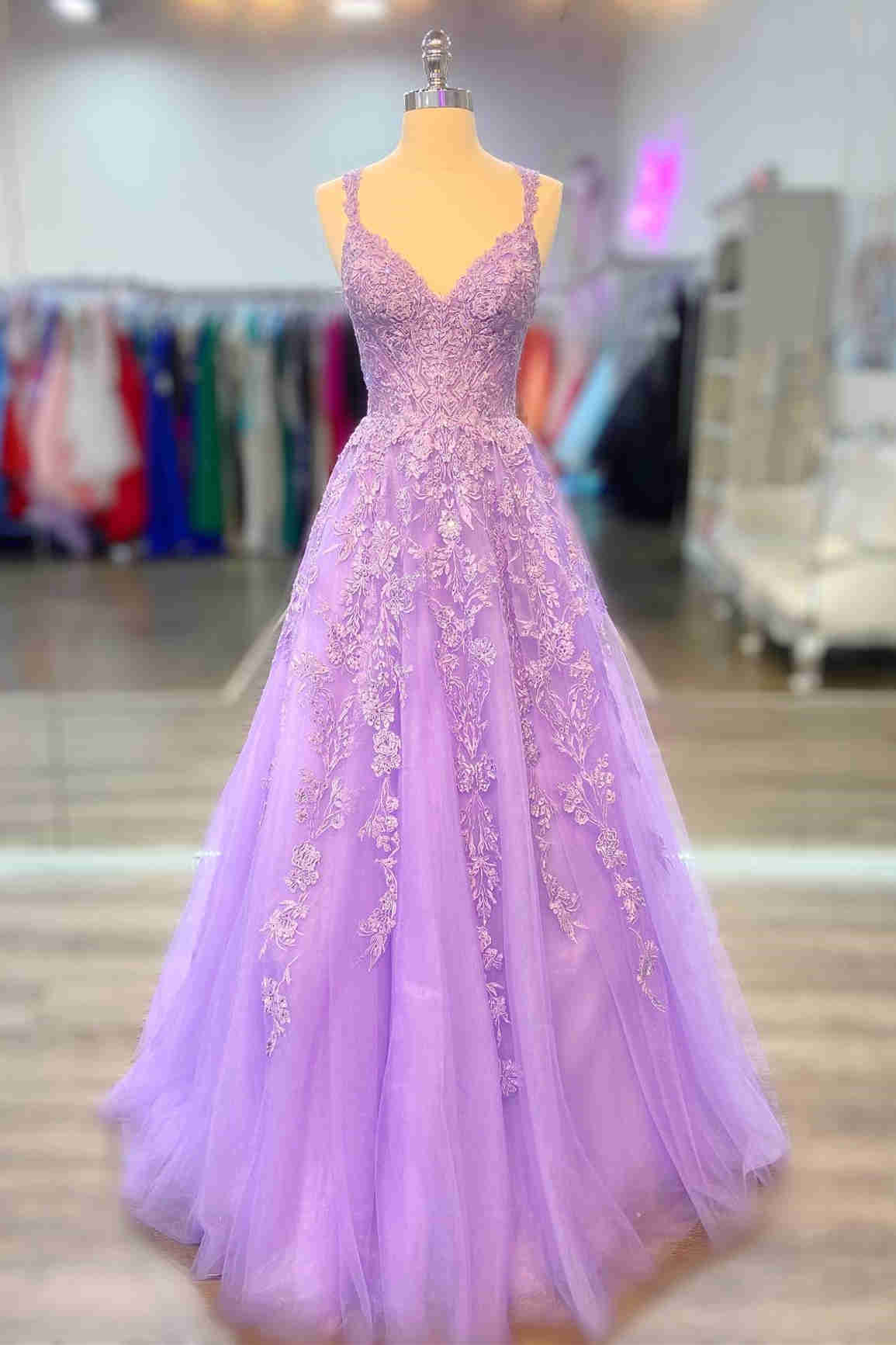 Gorgeous Lavender A-Line Long Formal Dress with Appliques FancyVestido Gorgeous Lavender A-Line Long Formal Dress with Appliques FancyVestido