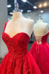 Elegant One Shulder Red Appliques Long Formal Dress