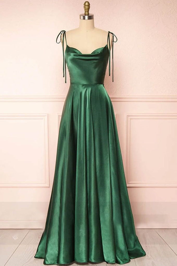 Simple Tie Shoulder A-Line Long Bridesmaid Dress