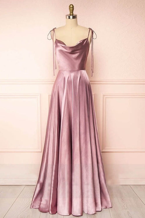 Simple Tie Shoulder A-Line Long Bridesmaid Dress