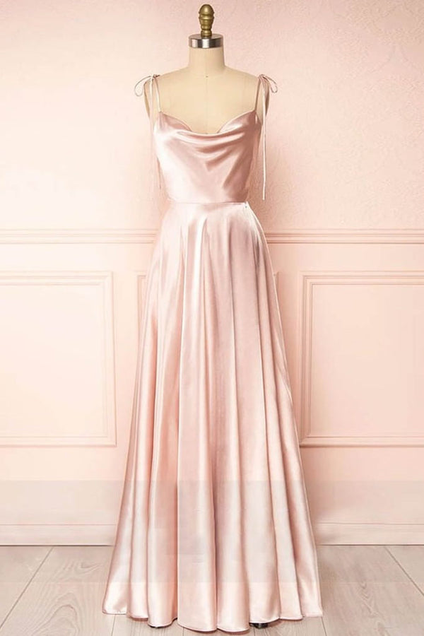 Simple Tie Shoulder A-Line Long Bridesmaid Dress