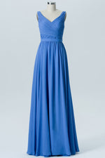 Sweet Pleated Ocean Blue Long Bridesmaid Dress