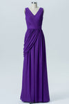 Asymmetrical Purple Pleated Long Bridesmaid Dress with Belt
