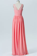 Pleated V-Neck Coral Bridesmaid Dress