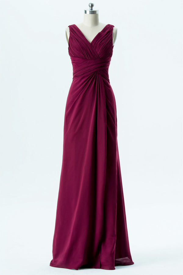 Simple Berry Chiffon Long Bridesmaid Dress