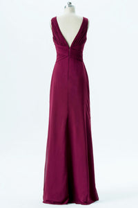 Simple Berry Chiffon Long Bridesmaid Dress