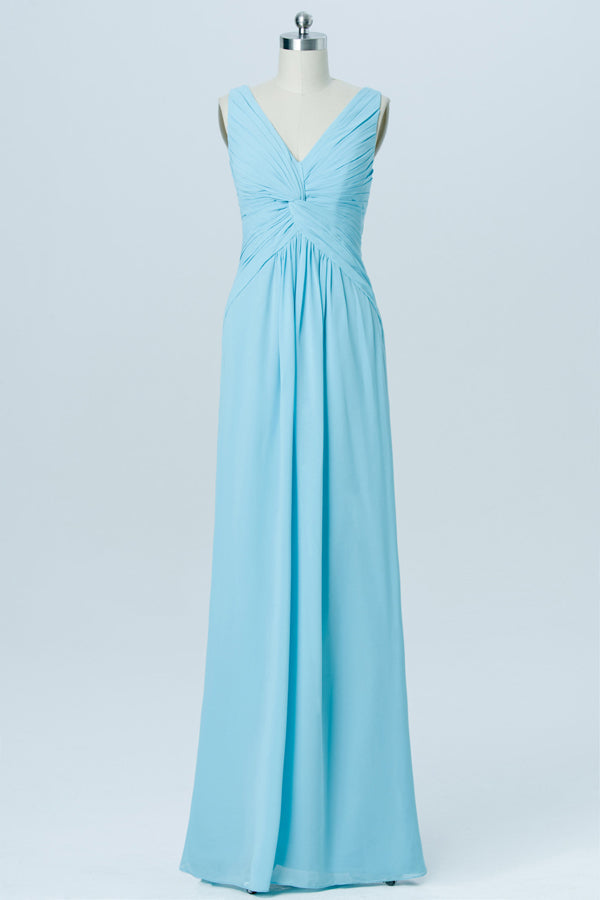 white christmas dresses V-Neck Light Blue Ruched Chiffon Bridesmaid Dress – FancyVestido