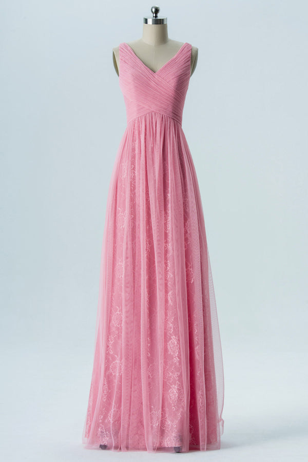 Gorgeaous Candy Pink Long Birdesmaid Dress with Criss Cross Back FancyVestido Gorgeaous Candy Pink Long Birdesmaid Dress with Criss Cross Back FancyVestido
