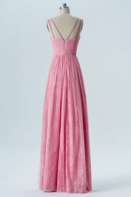 Gorgeaous Candy Pink Long Birdesmaid Dress with Criss Cross Back