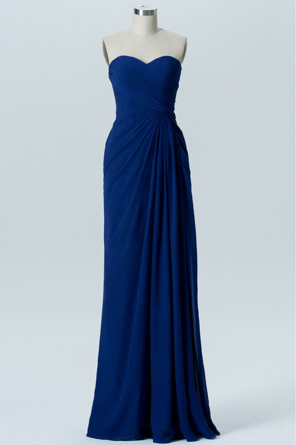 Ocean Blue Strapless Chiffon Bridesmaid Dress