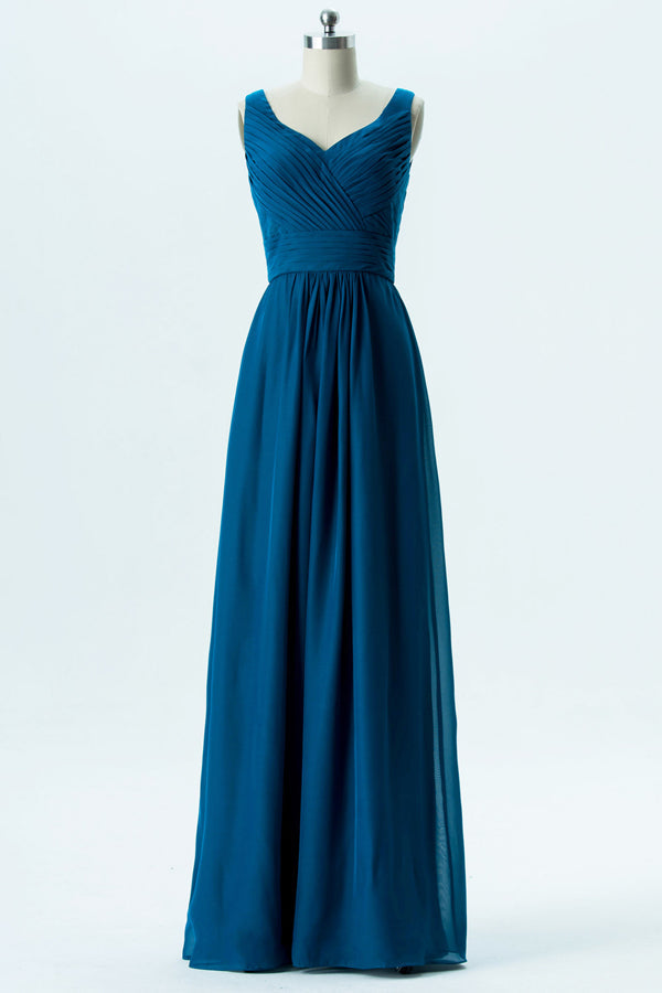 Chiffon Teal A-Line Bridesmaid Dress with Band Waist