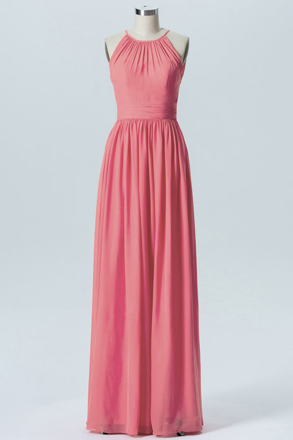 Coral Halter Chiffon Long Bridesmaid Dress FancyVestido Coral Halter Chiffon Long Bridesmaid Dress FancyVestido