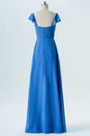 A-Line Ocean Blue Bridesmaid Dress with Cap Sleeves