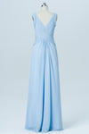 Modest Pleated Straps Backless Light Blue Bridesmaid Dress