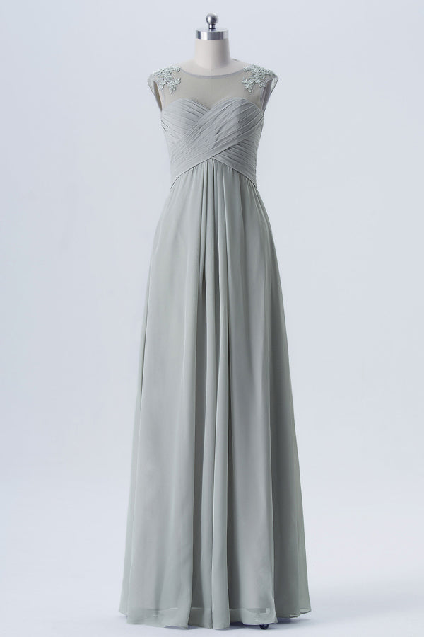 Light Grey Crew Neck Bridesmaid Dress with Appliques – FancyVestido