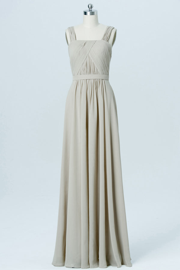 Straps Taupe Square Neck Ruched Bridesmaid Dress – FancyVestido