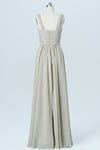 Straps Taupe Square Neck Ruched Bridesmaid Dress