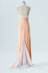 Elgane Lace Top Peach Bridesmaid Dress with Sweep Train