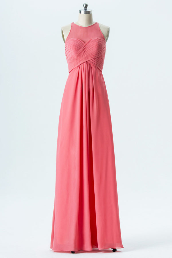 white christmas dresses Simple A-Line Coral Chiffon Long Bridesmaid Dresses, Yellow / 4 main image 0