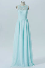 Mint Blue Lace Long Bridesmaid Dress with Cutout Back