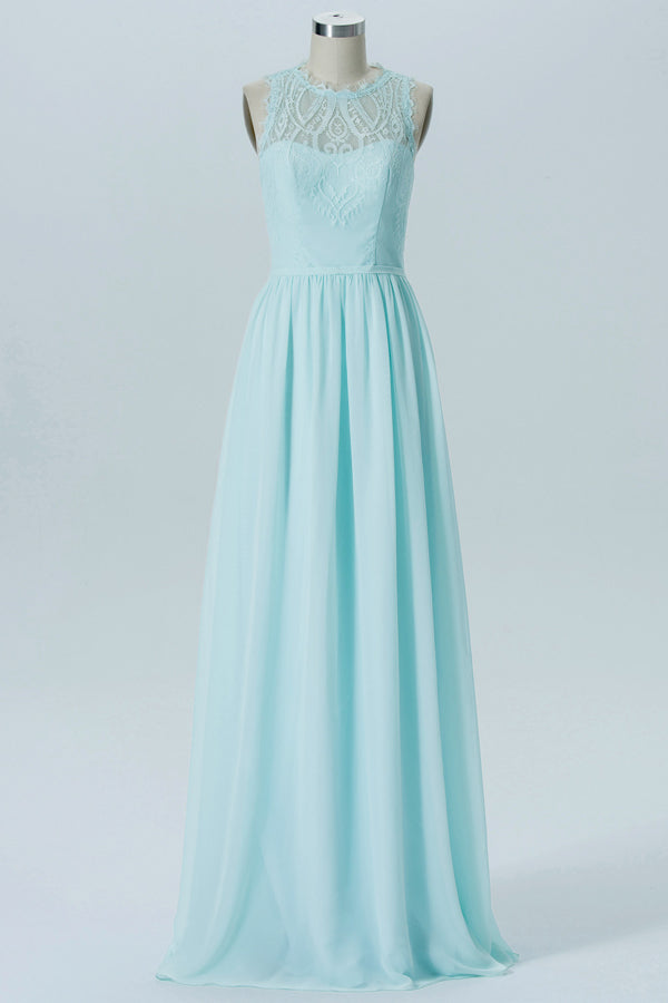 Mint Blue Lace Long Bridesmaid Dress with Cutout Back – FancyVestido