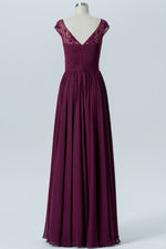 Lace V-Back Burgundy Pleated Bridesmaid Dress