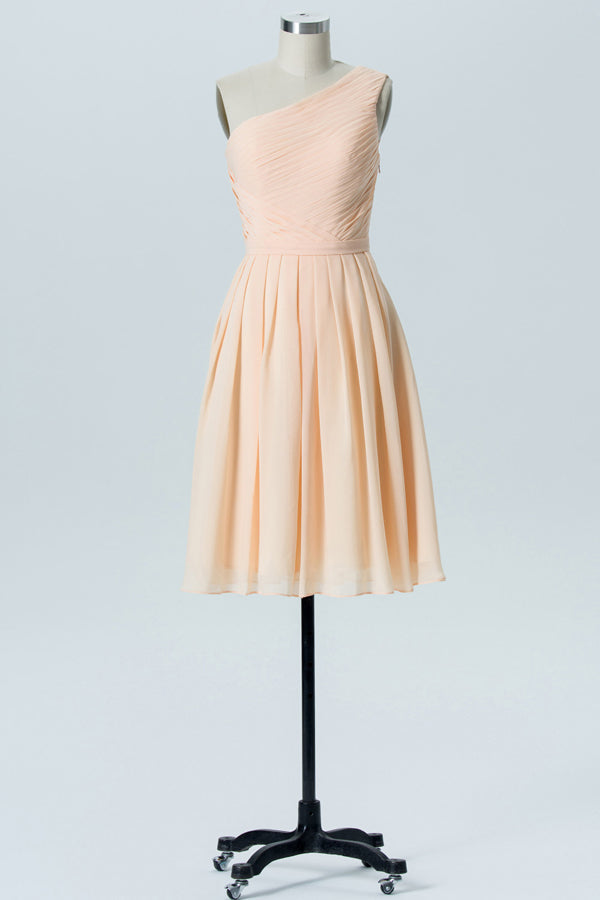 open lace back dress Bridesmaid Dress Peach Flowy One Shoulder Long Sleeves Floor Length Chiffon Bridesmaid Dresses