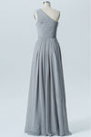 Pleated One-Shoulder Grey Long Bridesmaid Dress