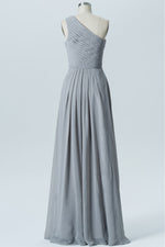 Pleated One-Shoulder Grey Long Bridesmaid Dress