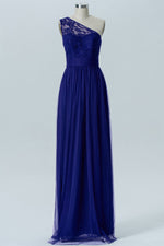 One-Shoulder Lace Royal Blue Bridesmaid Dress
