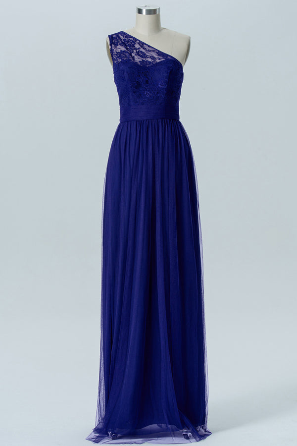 One-Shoulder Lace Royal Blue Bridesmaid Dress FancyVestido One-Shoulder Lace Royal Blue Bridesmaid Dress FancyVestido