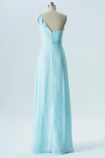 Mint Blue One Shoulder Bridesmaid Dress with Ruffles
