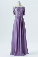 Off the Shoulder Lavender Lace Bridesaid Dress