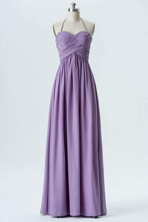 Halter Straps Lavender Chiffon Bridesmaid Dress FancyVestido Halter Straps Lavender Chiffon Bridesmaid Dress FancyVestido