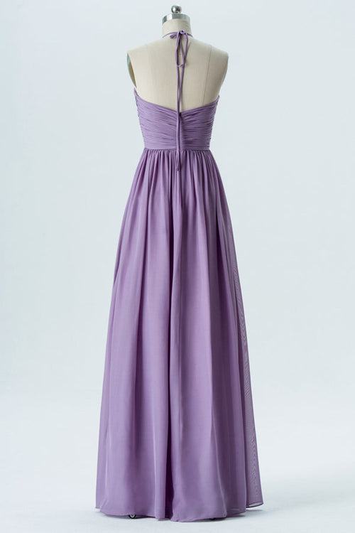 Halter Straps Lavender Chiffon Bridesmaid Dress