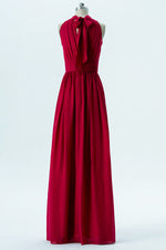 Tie Straps Red Halter Floor Length Bridesmaid Dress