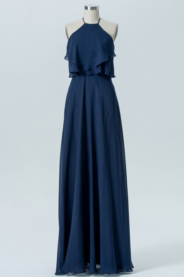 Bohemian Style Halter Navy Blue Chiffon Bridesmaid Dress FancyVestido Bohemian Style Halter Navy Blue Chiffon Bridesmaid Dress FancyVestido