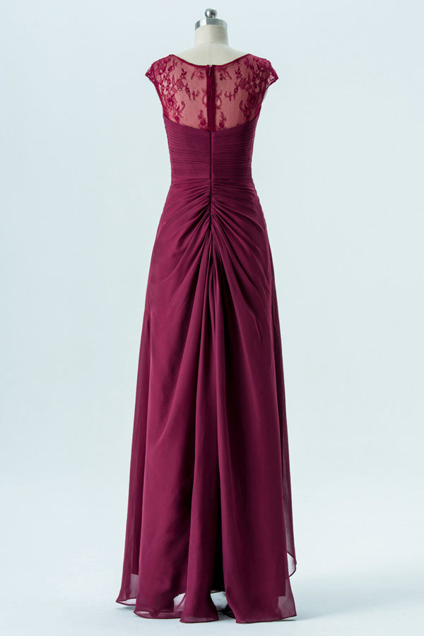 Wine Red Lace Cap Sleeves Long Bridesmaid Dress FancyVestido Wine Red Lace Cap Sleeves Long Bridesmaid Dress FancyVestido