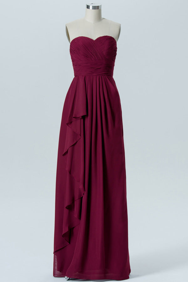 Strapless Pleated Wine Red Ruffle Bridesmaid Dress – FancyVestido