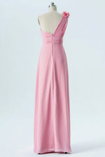 One Shoulder Pink Pleated Bridesmaid Dresss