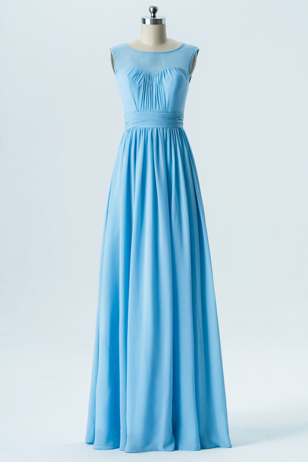 V-Back Sky Blue Pleated Bridesmaid Dress FancyVestido V-Back Sky Blue Pleated Bridesmaid Dress FancyVestido