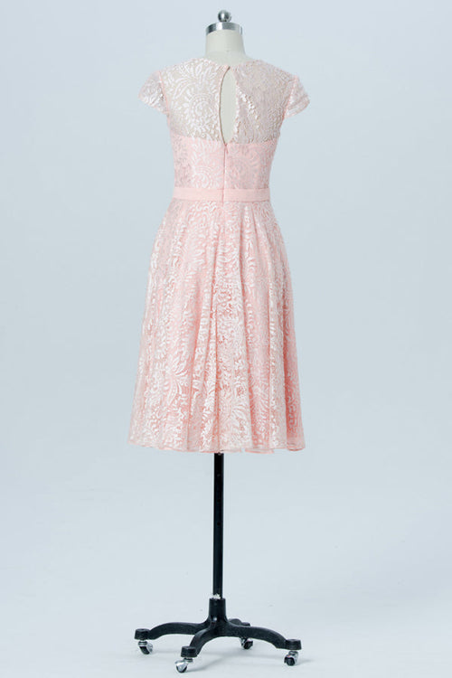 Short Sand Pink V-Neck Tulle Bridesmaid Dress