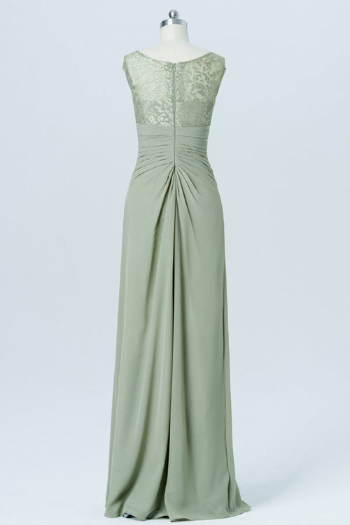 Asymmetrical Neck Sage Green Lace Bridesmaid Dress