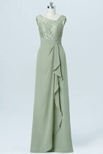 Asymmetrical Neck Sage Green Lace Bridesmaid Dress