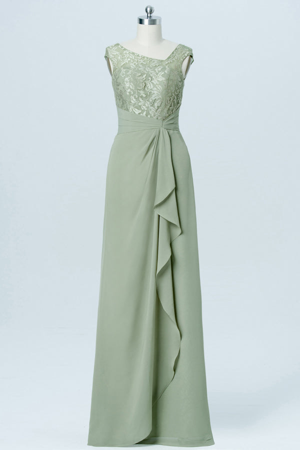 Asymmetrical Neck Sage Green Lace Bridesmaid Dress FancyVestido Asymmetrical Neck Sage Green Lace Bridesmaid Dress FancyVestido