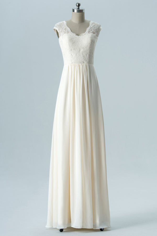 Backless Ivory Lace Top Long Bridesmaid Dress FancyVestido Backless Ivory Lace Top Long Bridesmaid Dress FancyVestido