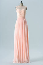 Simple long Peach Chiffon Bridesmaid Dress