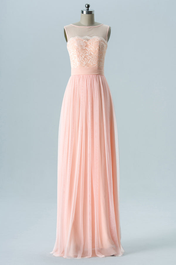 Simple long Peach Chiffon Bridesmaid Dress – FancyVestido