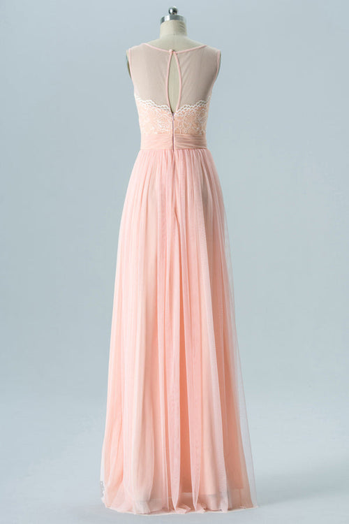 Simple long Peach Chiffon Bridesmaid Dress
